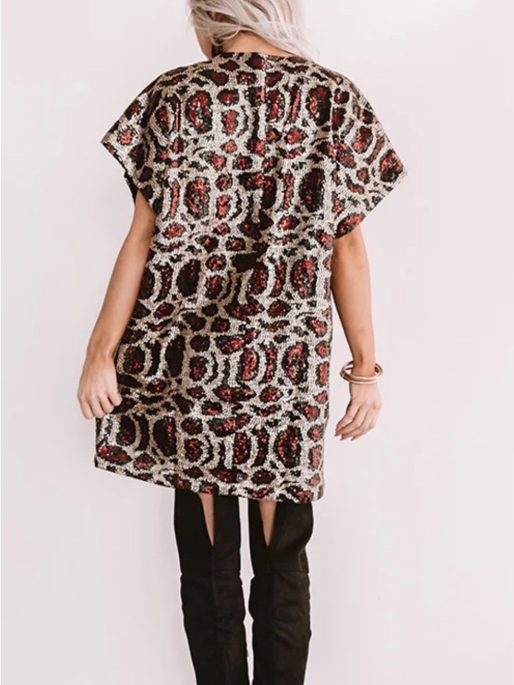 Buddy Love Aretha cheetah animal print sequin tunic mini dress size XSmall